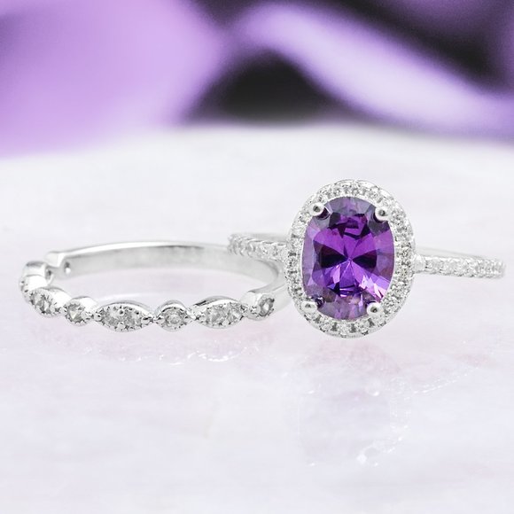 Purple Amethyst Ring Set, 925 Sterling Silver Charmed Aroma Size 8 - Picture 6 of 6